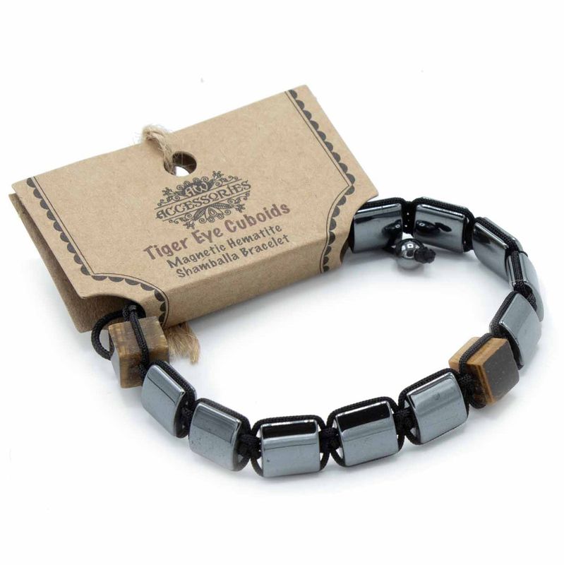 Pulsera Magnética Shamballa de Hematita -  Cuboides Ojo de Tigre
