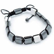 Pulsera Magnética Shamballa de Hematita - Cuboides Jaspe Blanco