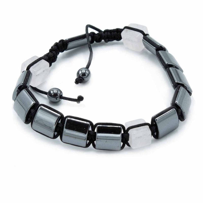 Pulsera Magnética Shamballa de Hematita - Cuboides Rosas