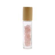 Botella de rodillo de aceite esencial de piedras preciosas - Cuarzo rosa - Tapa de madera