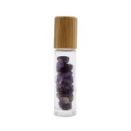 Botella de rodillo de aceite esencial de piedras preciosas - Amatista - Tapa de madera