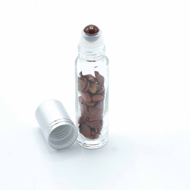 Botella de rodillo de aceite esencial de piedras preciosas - Jaspe rojo - Tapa plateada