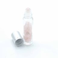 Botella de rodillo de aceite esencial de piedras preciosas - Cuarzo rosa - Tapa plateada