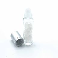 Botella de rodillo de aceite esencial de piedras preciosas - Cuarzo de roca - Tapa plateada