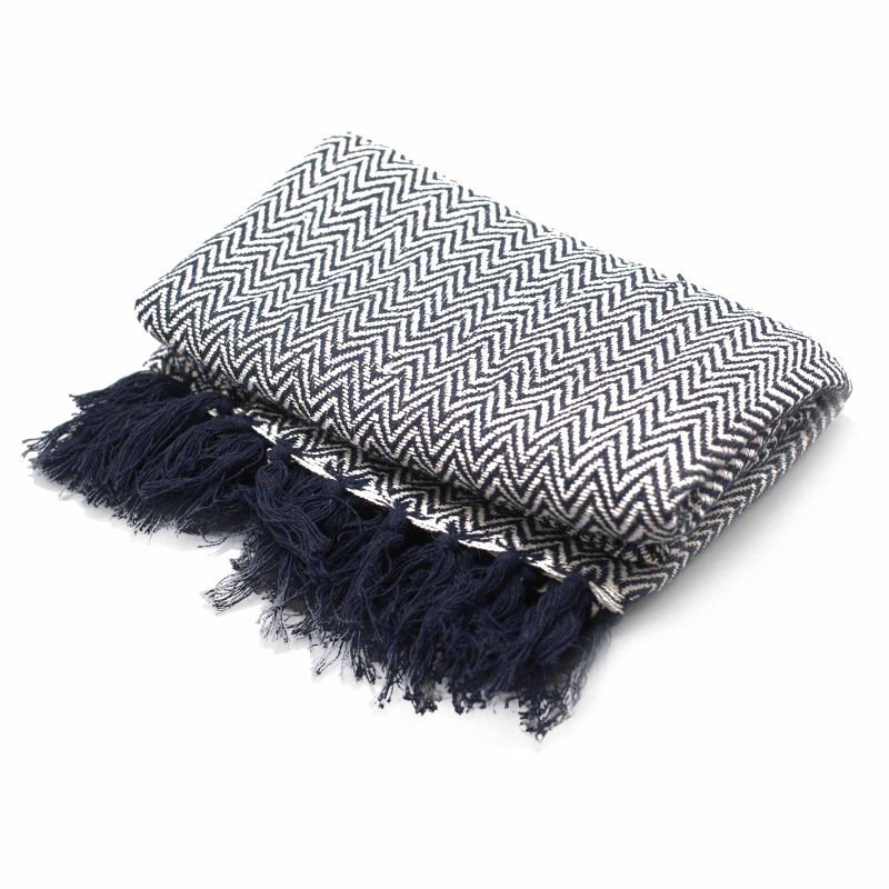 Mantas bohemias de confort - Zigzag azul marino