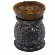 Quemador de aceite de esteatita 10 cm - Flor de mandala - Negro y amarillo