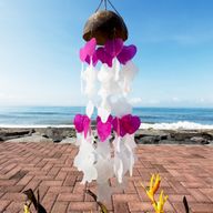 Campanas de viento de coco y capiz - Formas mixtas en rosa y blanco - 35 cm