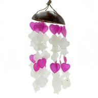 Campanas de viento de coco y capiz - Formas mixtas en rosa y blanco - 35 cm