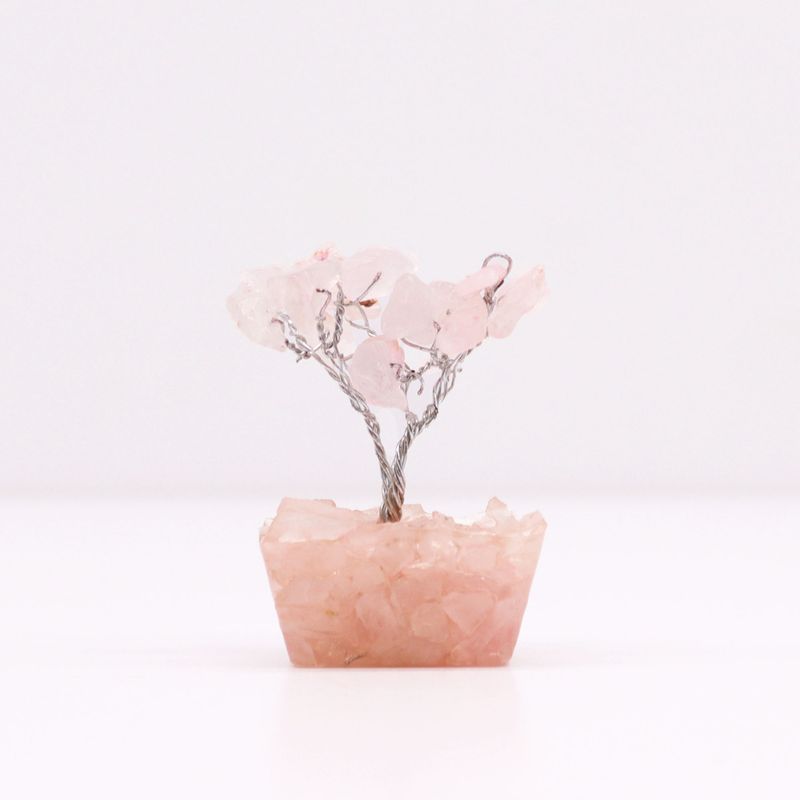 Mini árbol de piedras preciosas sobre base de orgonita - Cuarzo rosa (15 piedras)