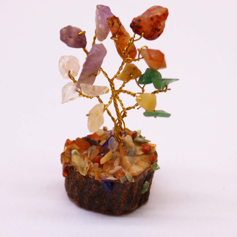 Mini árbol de piedras preciosas sobre base de madera - Piedras múltiples (15 piedras)