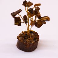 Mini árbol de piedras preciosas sobre base de madera - Ojo de tigre (15 piedras)