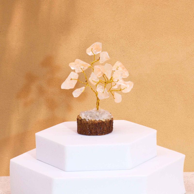 Mini árbol de piedras preciosas sobre base de madera - Cuarzo de roca (15 piedras)