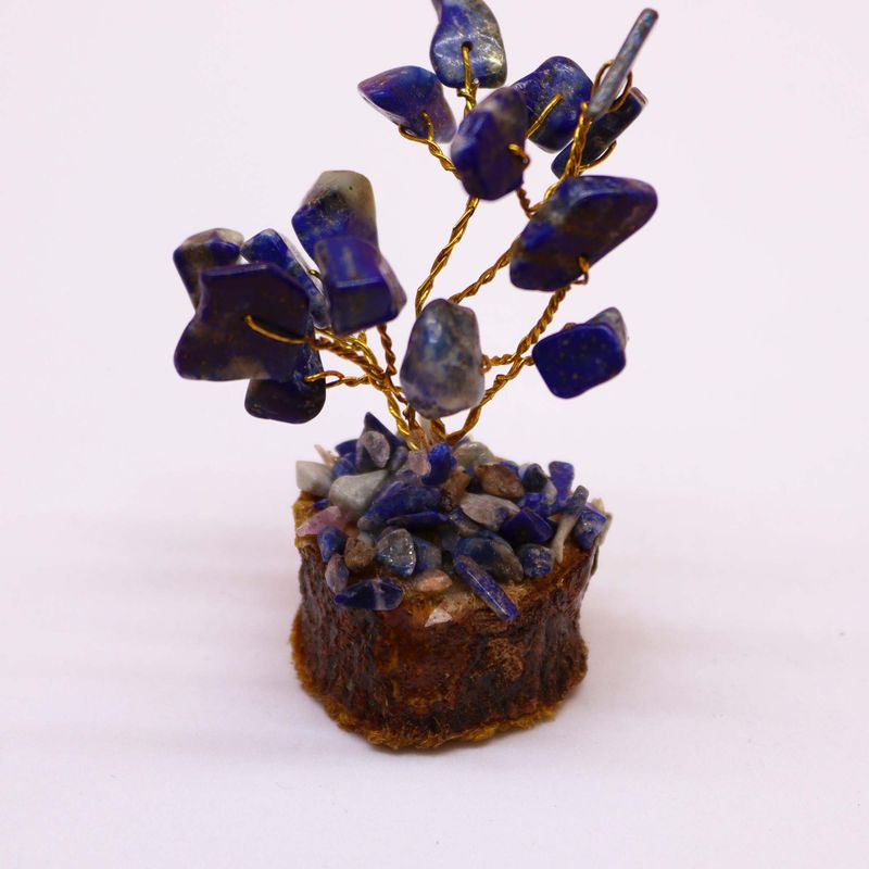 Mini árbol de piedras preciosas sobre base de madera - Sodalita (15 piedras)