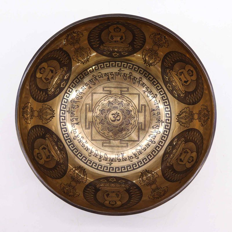 Cuenco Tibetano Curativo Grabado - 21cm - Om y Buda