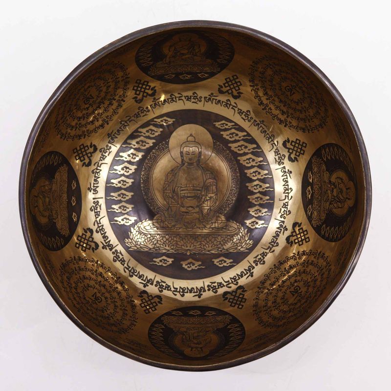 Cuenco Tibetano Curativo Grabado - 21cm - 5 Budas