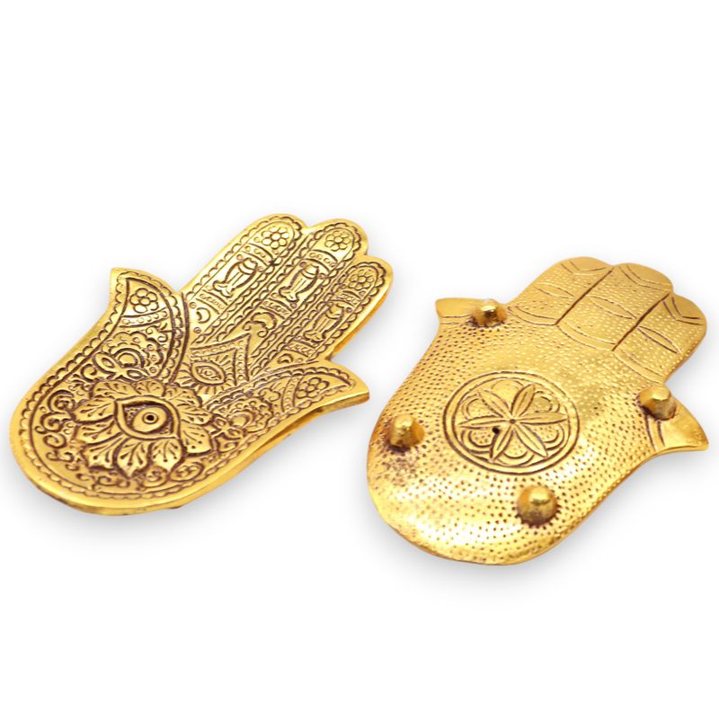 Porta-incienso Hamsa Pequeño Aluminio Dorado 13x5.5cm