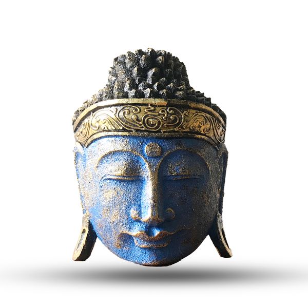 Decoración del Hogar Cabeza de Buda - 25cm - Acabado Azul Brillante