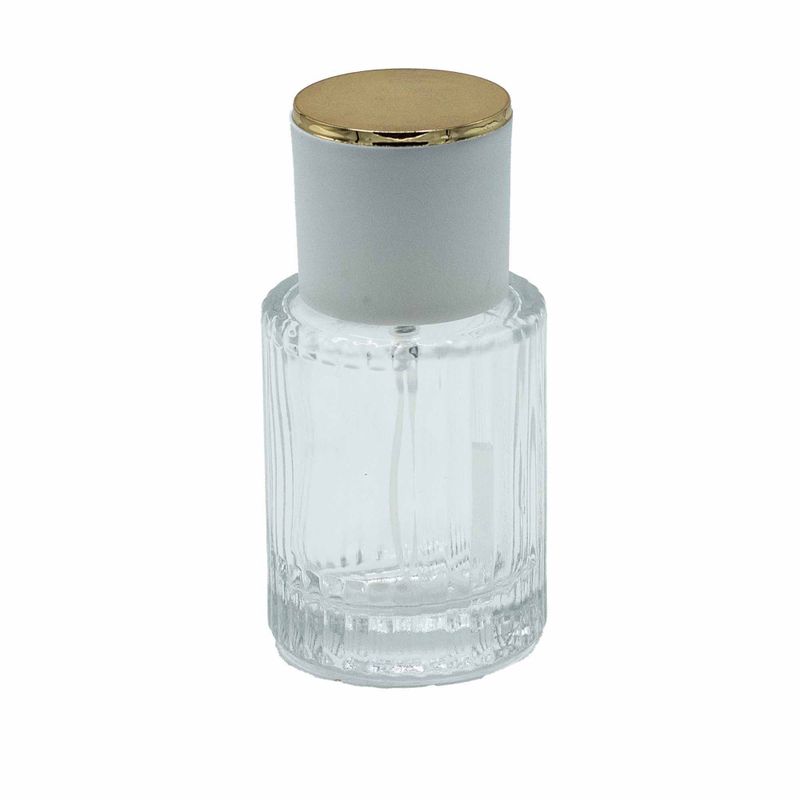 Frasco de vidrio para perfume con pulveridaor y tapa blanca 30 ml