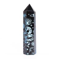 Puntas de Obsidiana Negra (aprox 60-70 gm 9cm) - Historia Mística - Azul Cielo