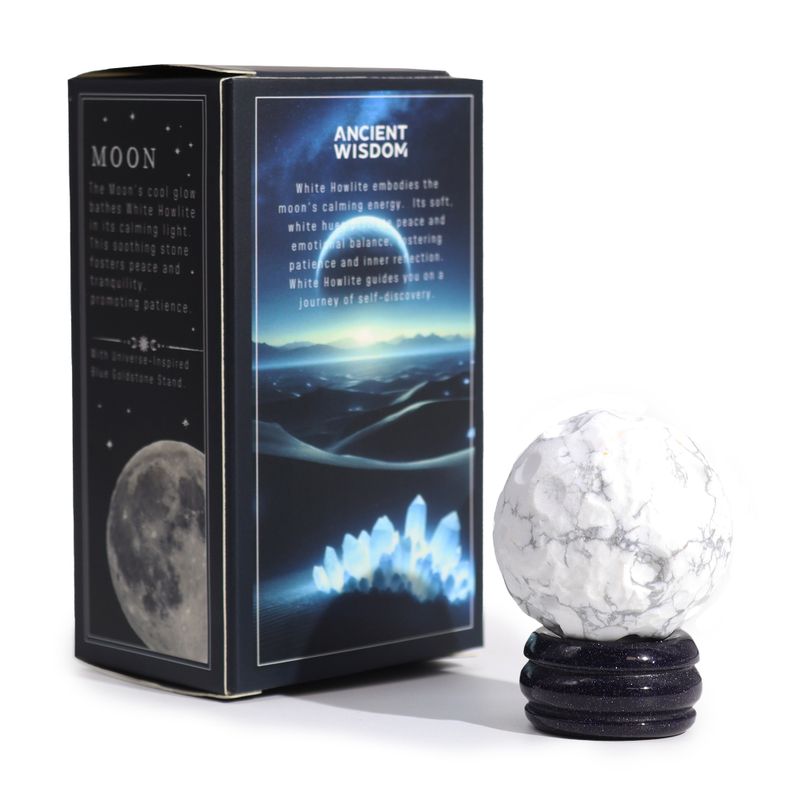 1x Planeta Howlite Blanco con Soporte Solar (LUA) - 40mm