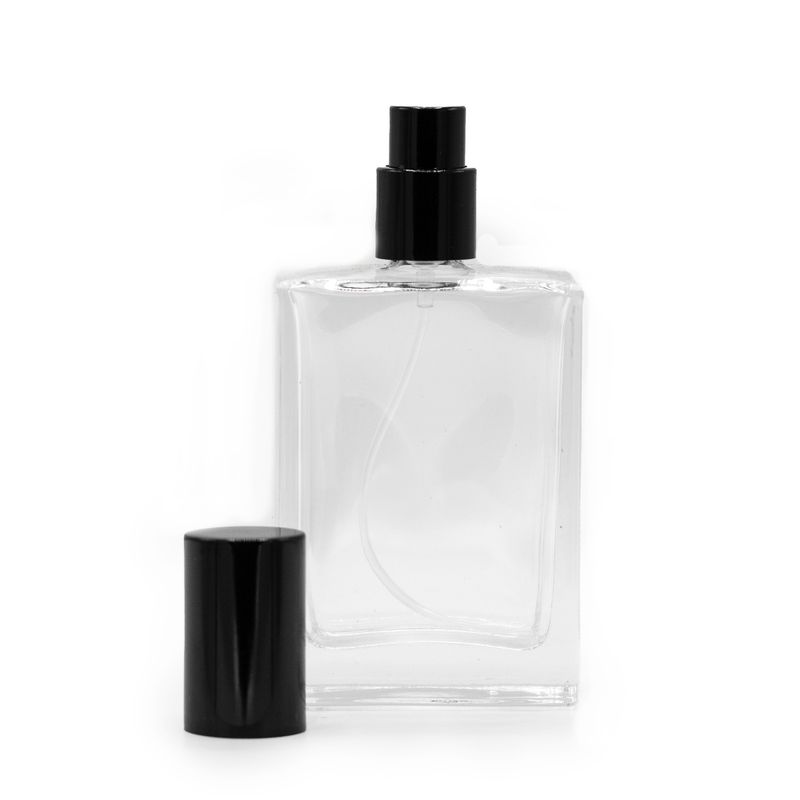 Botella cuadrada gruesa de 50 ml, spray negro y tapa