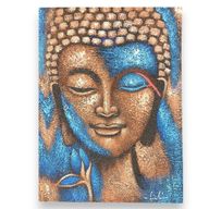 Pintura de Buda - Flor Bronce y Azul
