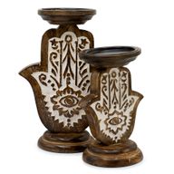 Candelabro de Madera de Mango - Hamsa - Pequeño 18x11cm