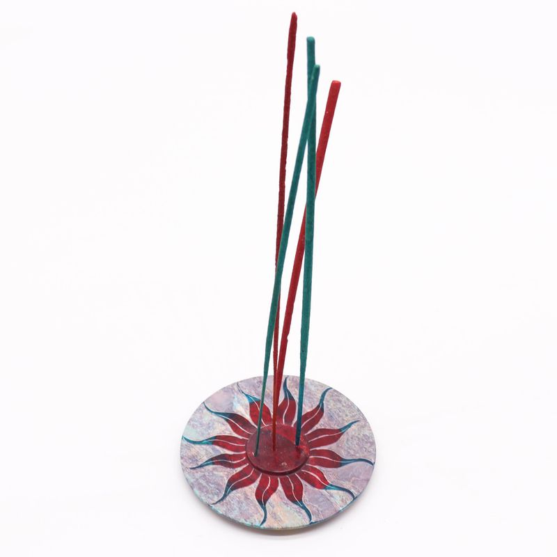 Porta-incienso Disco de Esteatita 10cm - Flor del Sol (soporte 5 varillas)
