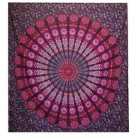 Colcha Doble de Algodón + Colgante de Pared - Pavo Real Mandala - Morado