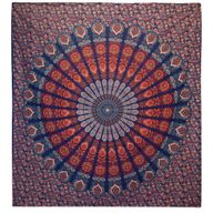 Colcha Doble de Algodón + Colgante de Pared - Pavo Real Mandala - Azul
