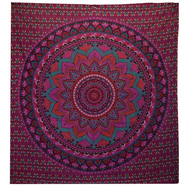 Colcha Doble de Algodón + Colgante de Pared - Mandala Clásico - Morado