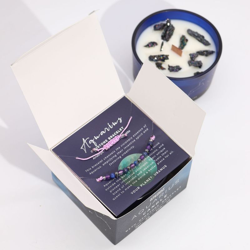 Vela de cristal del zodiaco con pulsera de piedras preciosas - Aquarious