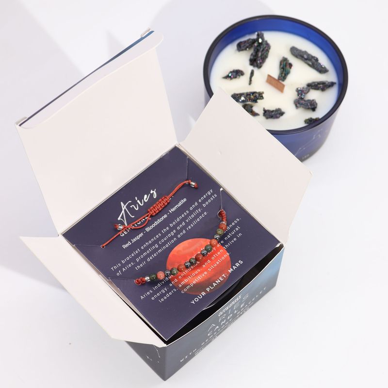 Vela de Cristal del Zodiaco con Pulsera de Piedras Preciosas - Aries