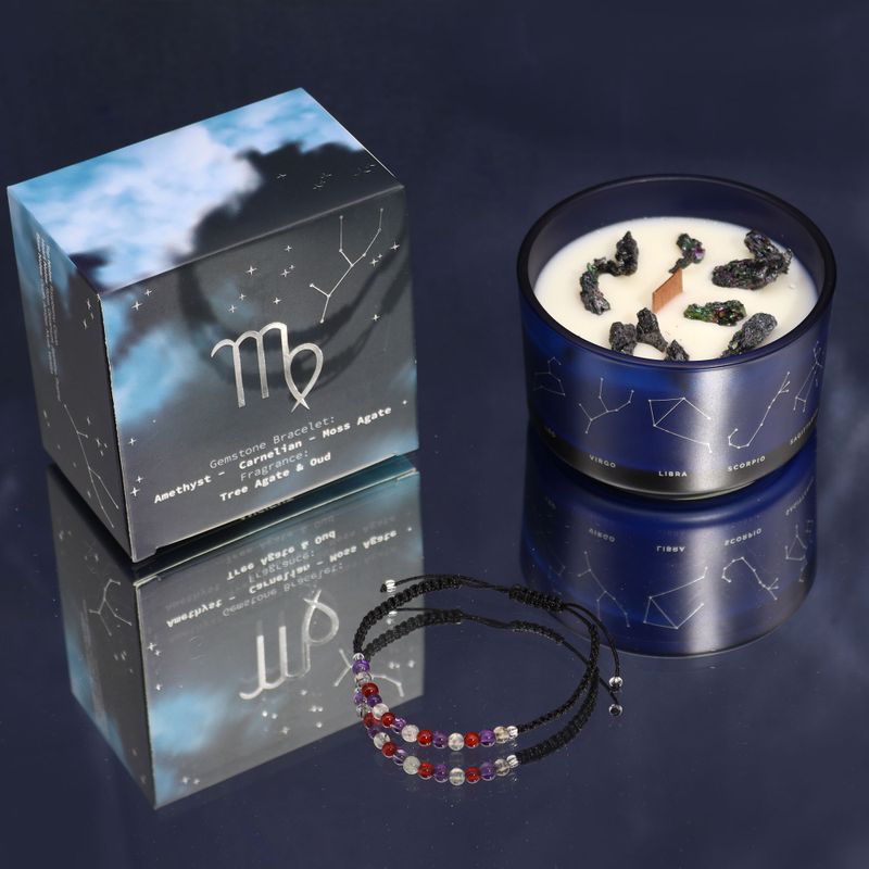Vela de Cristal del Zodiaco con Pulsera de Piedras Preciosas - Virgo