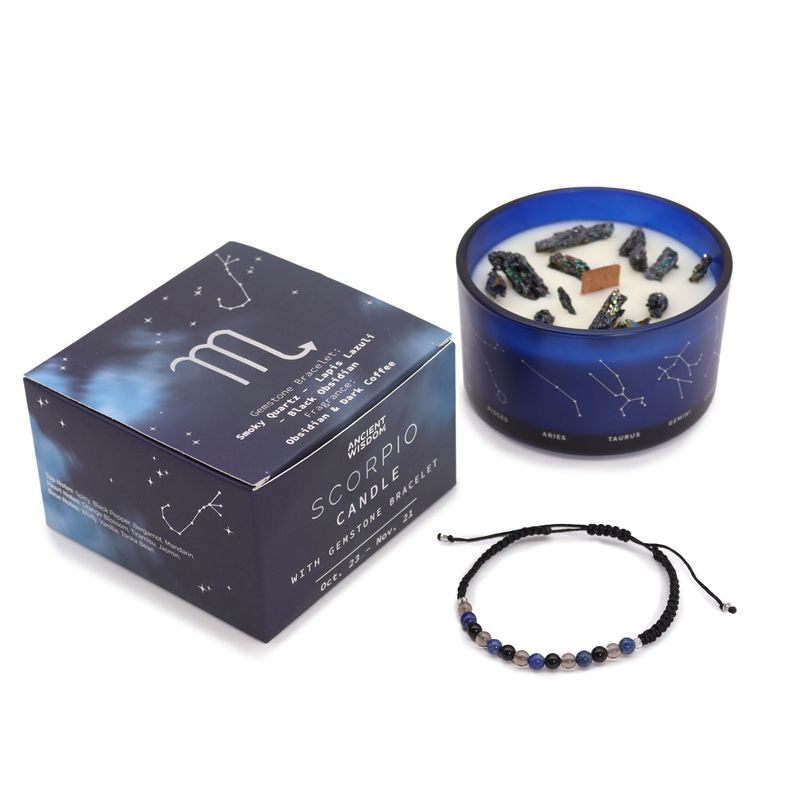 Vela de Cristal del Zodiaco con Pulsera de Piedras Preciosas - Escorpio
