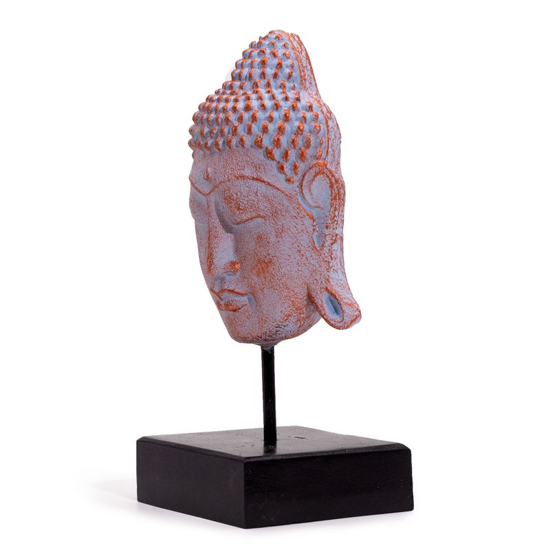 Cabeza de Buda Serenidad Grande sobre Soporte - Cobre Azul