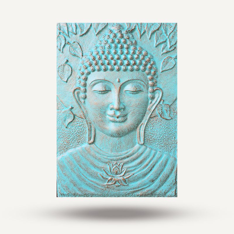 Gran Buda Marco de cemento fibrótico Turquesa Relieve - 0.7x1m