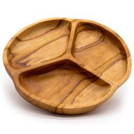 Frutero de madera de teca lisa de tres secciones - 30x4cm