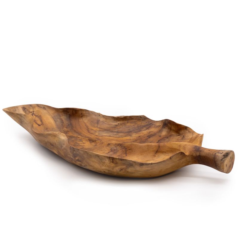 Frutero grande de madera de teca en forma de hoja - 40x24x5cm