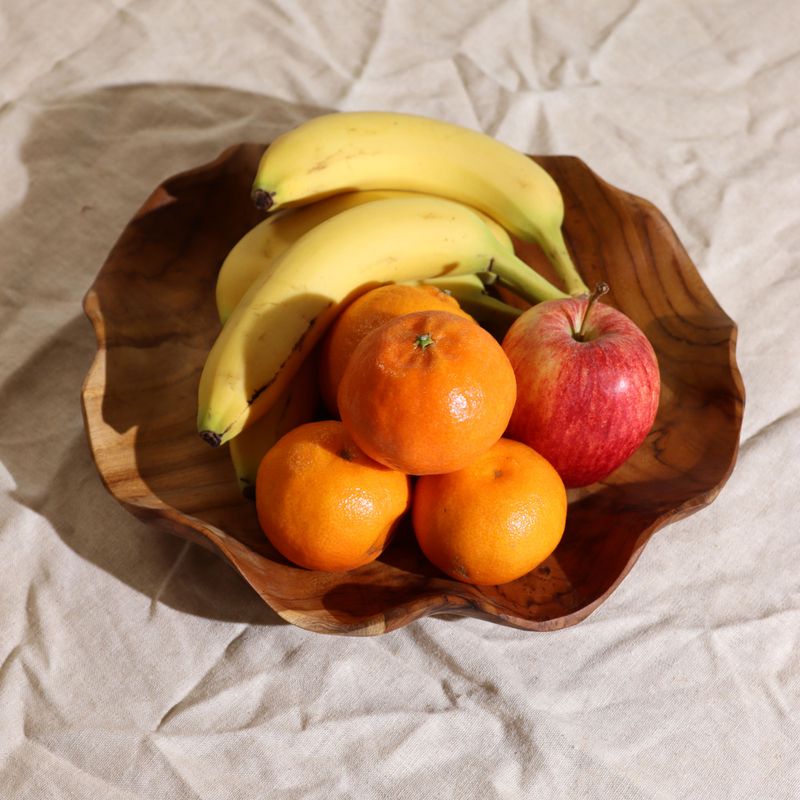 Frutero redondo liso de madera de teca - 28x5.5cm