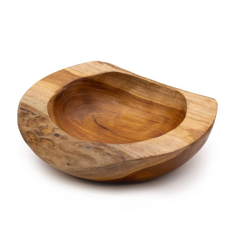 Cuenco grande de madera de teca con forma natural - 25x7cm
