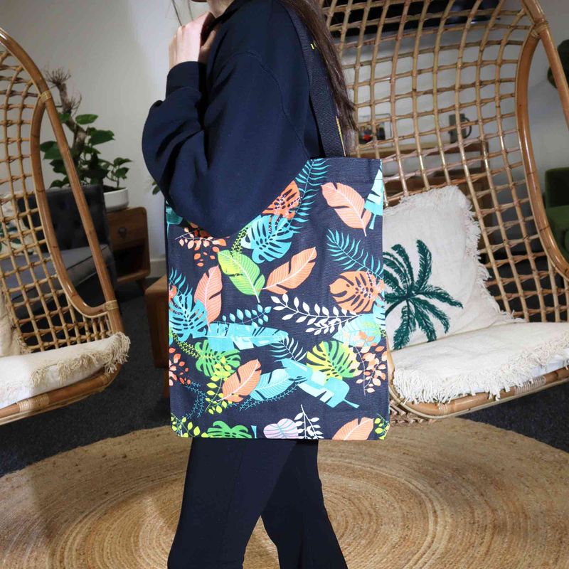 Bolsa Tote Clásica con Cremallera (Motivo Tropical Oscuro) 40x34cm