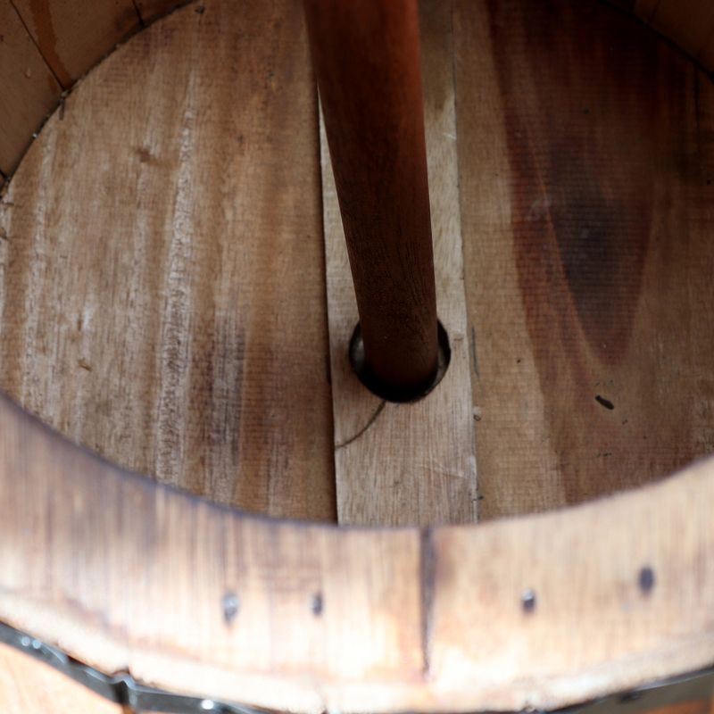 Taburete de barril de cerveza y soporte para parasol – Madera natural 38 x 32 cm