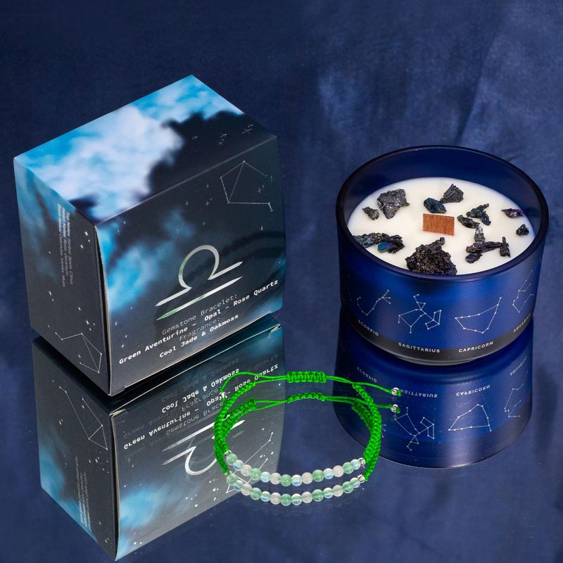 Vela de Cristal del Zodiaco con Pulsera de Piedras Preciosas - Libra