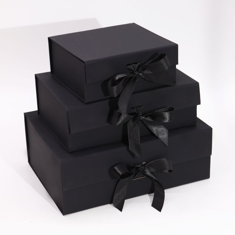 Caja de regalo plegable con Lazo 20x18.2x8 cm - Negra