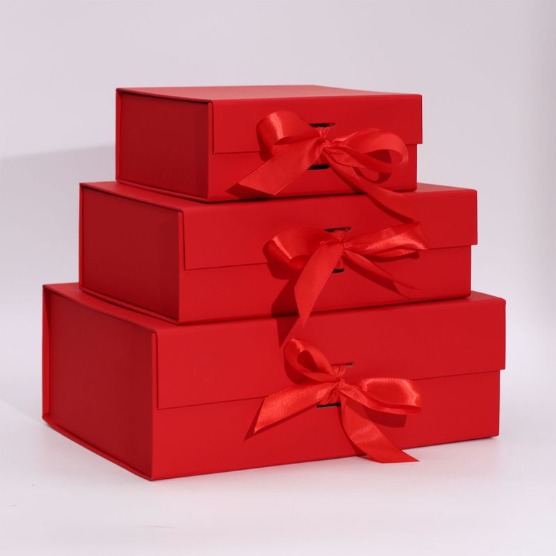 Caja de regalo plegable con Lazo - 33x25x12 cm - Roja