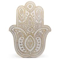 Placa de pared Mano de Hamsa en madera de Mango - Blanco