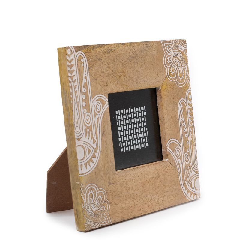Pequeño Marco de Madera de Mango (para 10x10cm) 20x20x2cm- Hamsa Blanco