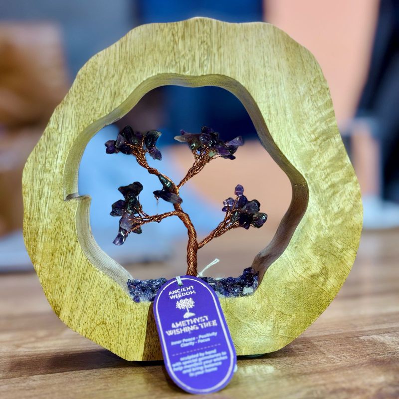Jardín de árboles de gemas - Anillo de madera de mango - Amatista - 60 piedras pequeñas