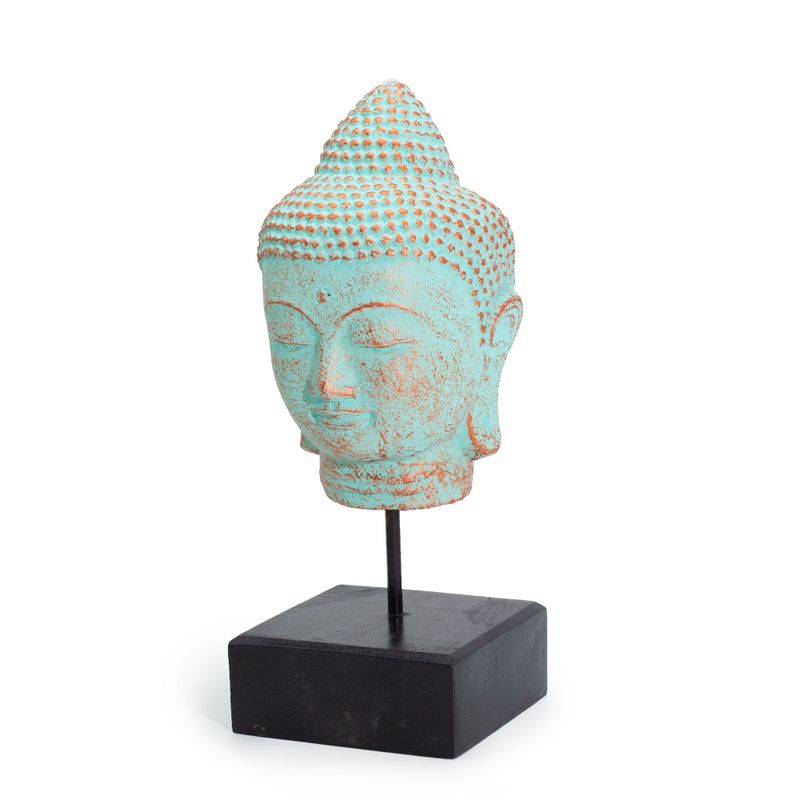 Cabeza de Buda en Reposo sobre Soporte - Cobre Verde